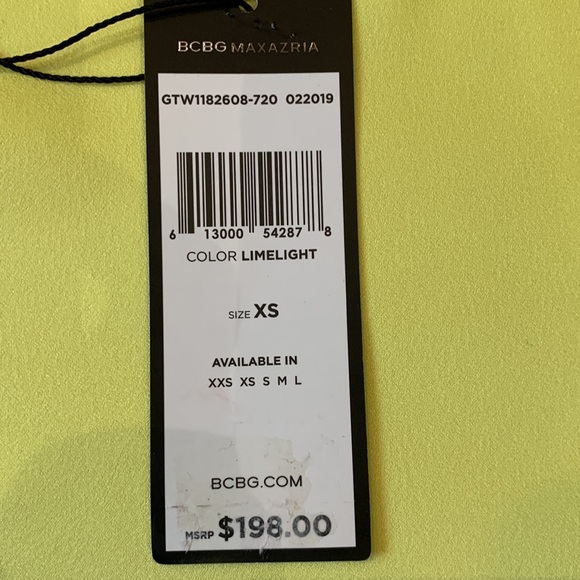 BCBG MAXAZRIA One Shoulder Peplum draped Top Lime Yellow XSmall - Picture 10 of 16